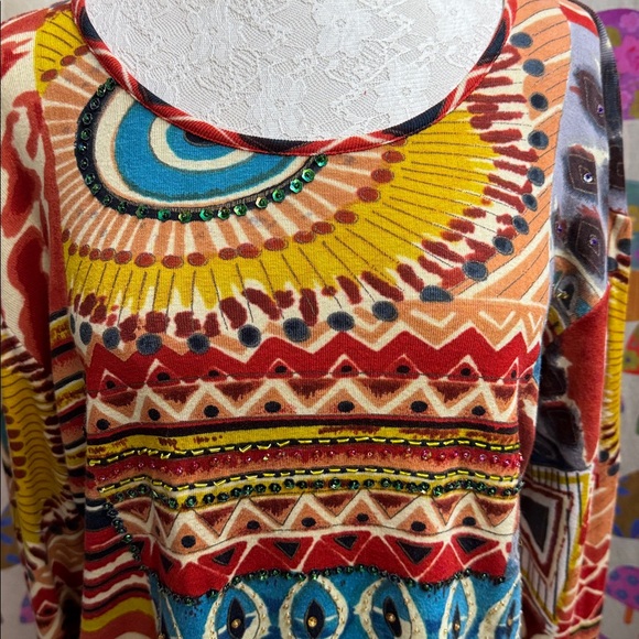 Sacred Threads 100% Cotton Beaded L/S Top. Small - Picture 2 of 8